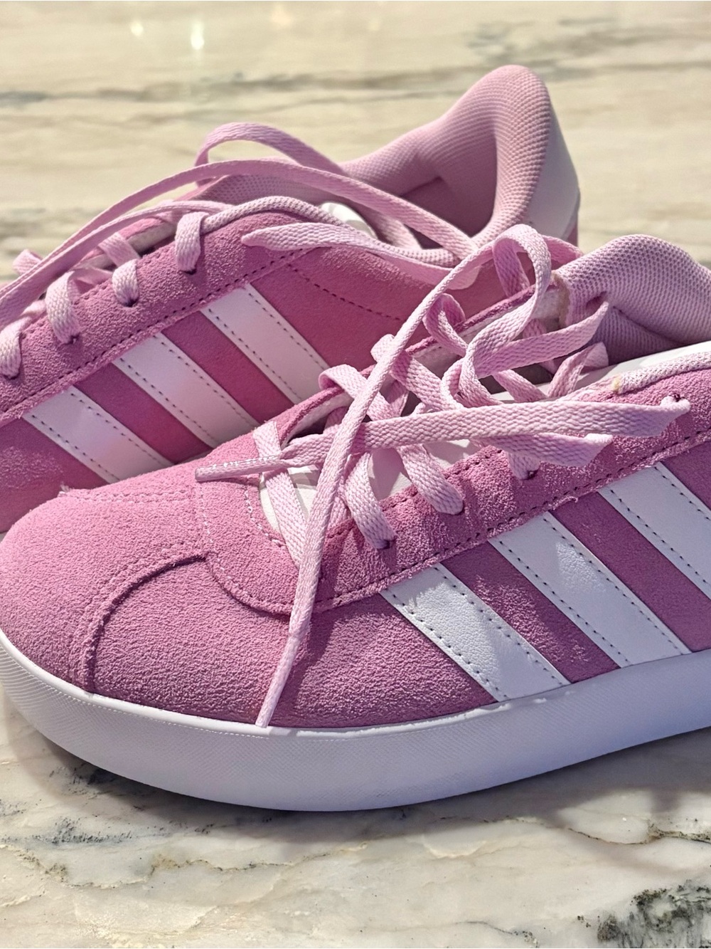 adidas Kids Pink and White Suede-Style Sneakers